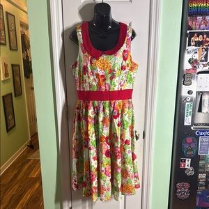 Retrolicious Red Poppy Flowers Rockabilly Retro Swing Dress 100% Cotton Size XL